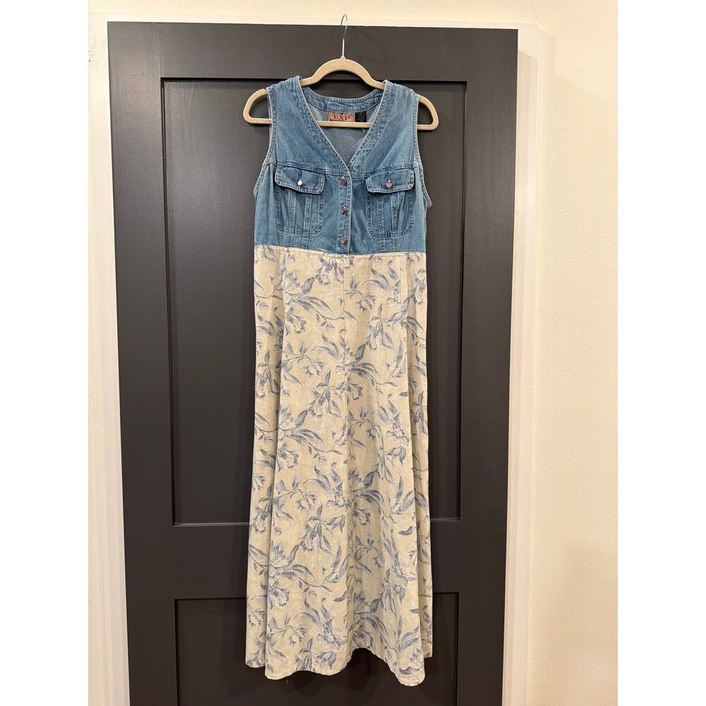 EXP Jeans By Express Womens Dress Size 11/12 Sleeveless Floral Skirt Denim Top